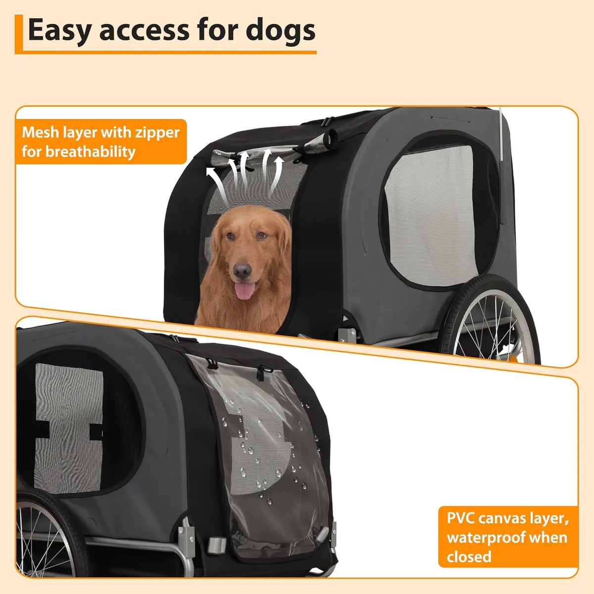 HiMiss Dog Bike Trailer And Jogging Stroller With Waterproof Frame