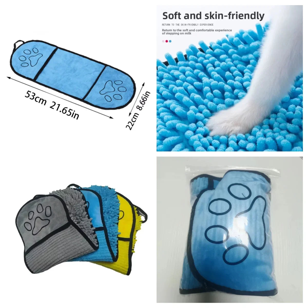 Super Absorbent Chenille Pet Bath Towel With Dual Hand Pockets