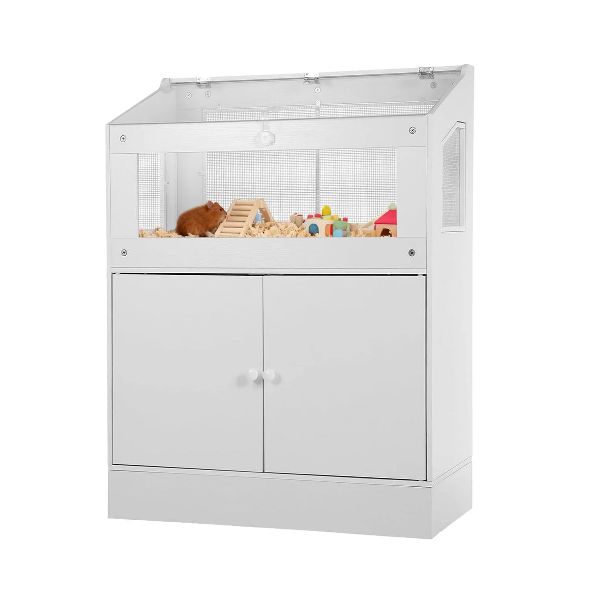 HiMISS Acrylic Small Animal Cage With Wood Storage Cabinet