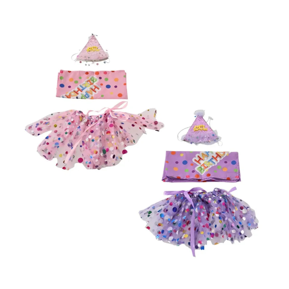 Pet Birthday Party Costume Set 3Pcs Tutu Skirt Hat Bandana