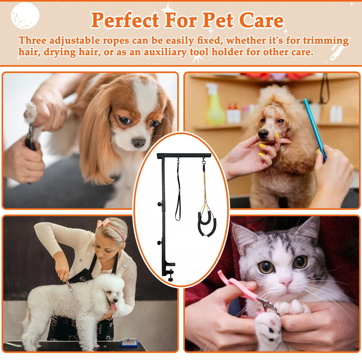 Height Adjustable Dog Grooming Arm With Dual Haunch Holders