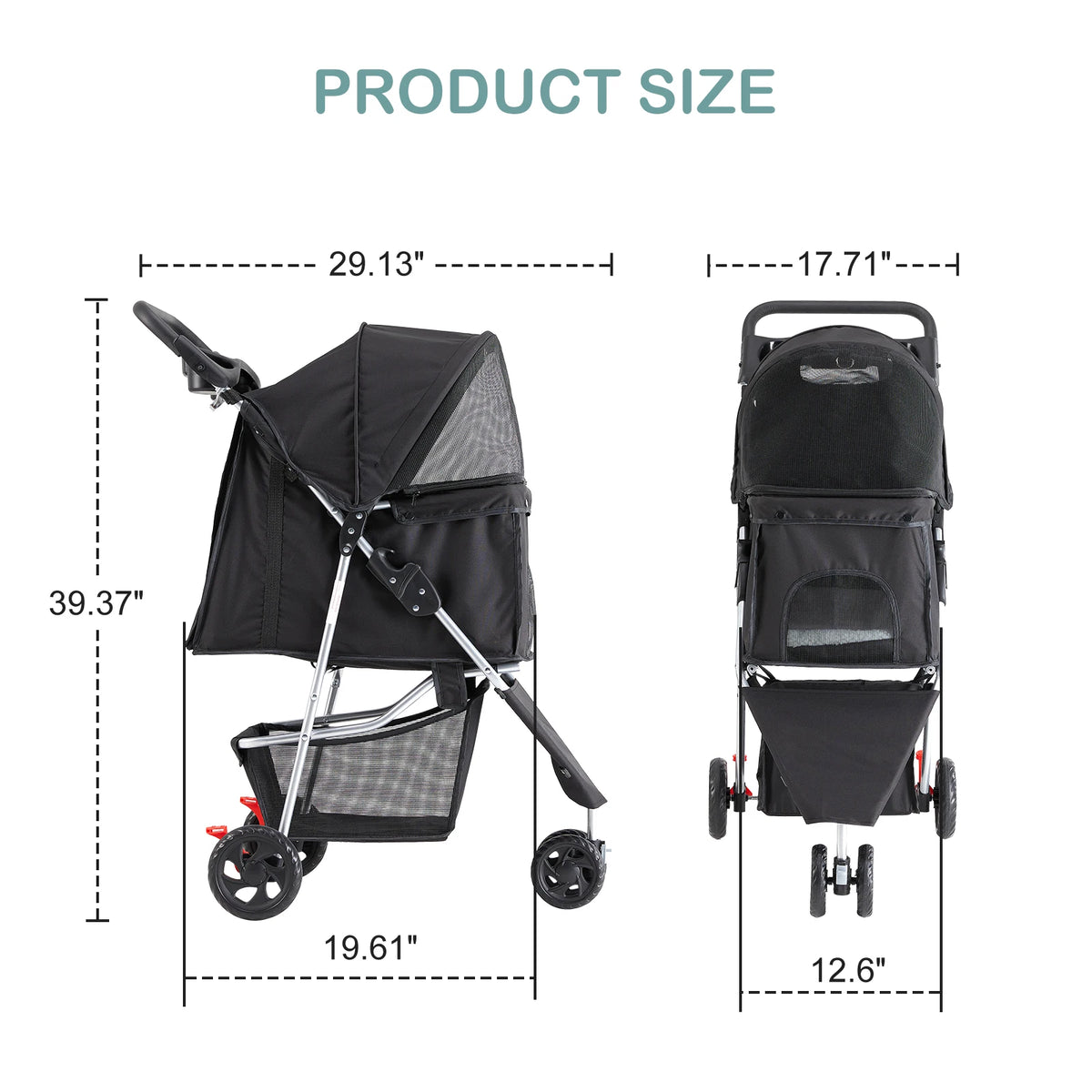 Dumos 3 Wheel Foldable Pet Stroller With Mesh Window Basket