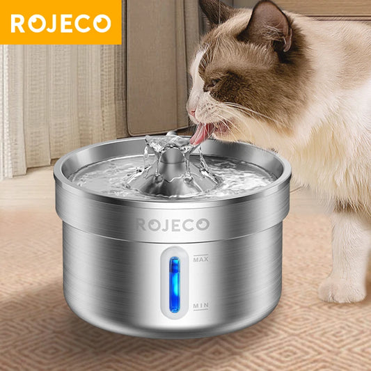 ROJECO Stainless Steel Cat Water Fountain Pet Drinking Dispenser
