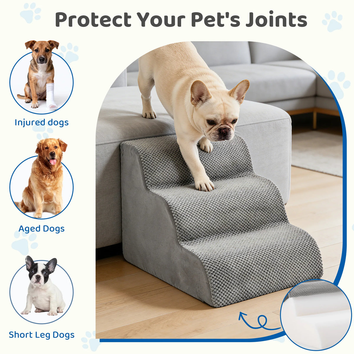 High Density Foam Dog Stairs Featuring Curved Non Slip Steps