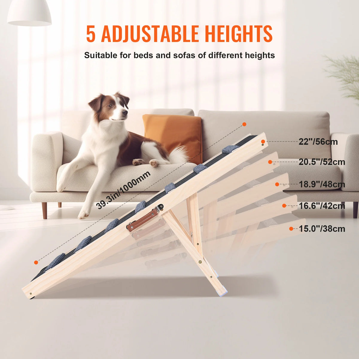 SucceBuy Adjustable Folding Wooden Dog Ramp With Anti Slip Design