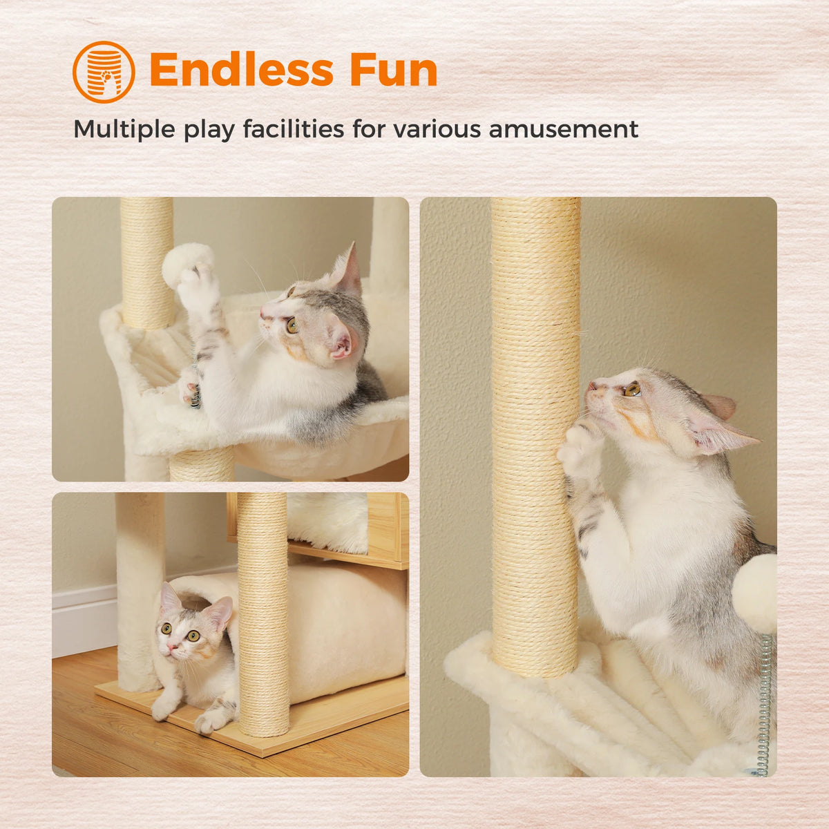 PAWZ Road Height Adjustable Wooden Floor To Ceiling Cat Tower
