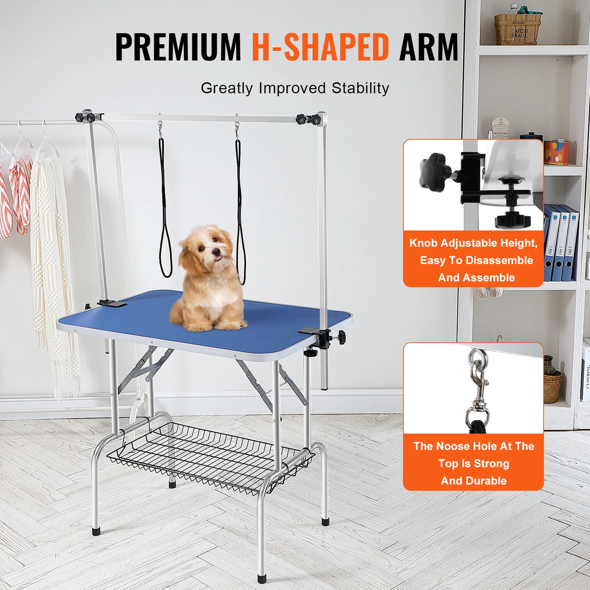 SucceBuy Foldable Stainless Steel Pet Grooming Table With Clamp