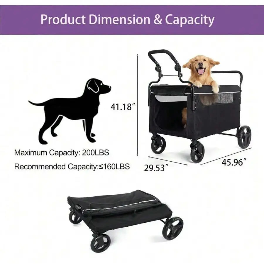 Foldable Dog Stroller Wagon With Ramp And All Terrain Wheels