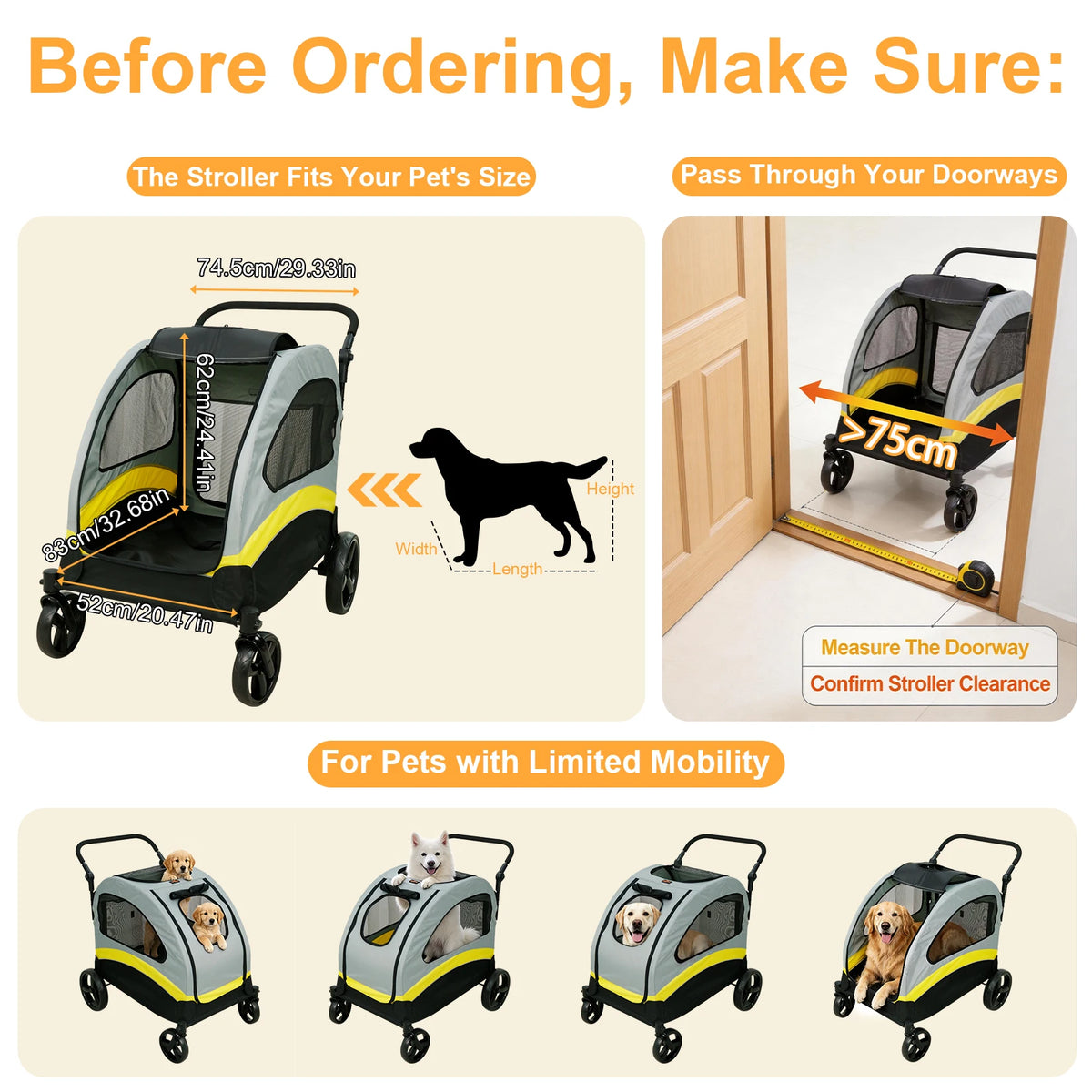 Four Wheel Foldable Dog Stroller With Shock Absorbing Wheels