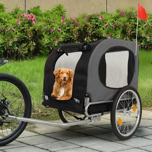 Convertible Dog Bike Trailer With Universal Hitch And Safety Flag
