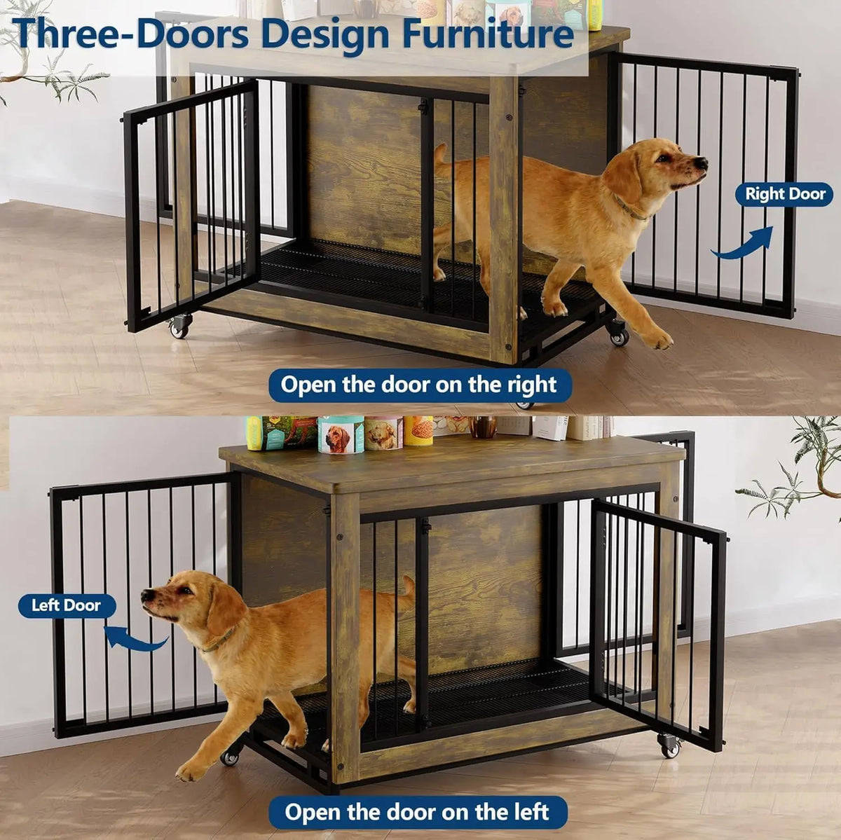 Anixol Wooden Dog Crate Furniture End Table With Locking Wheels