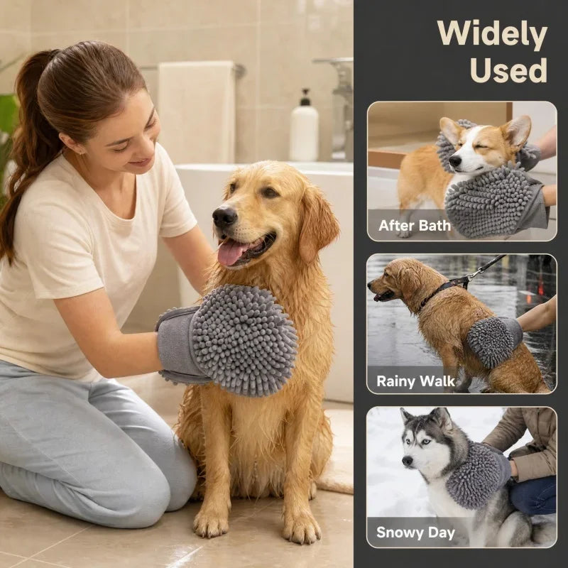Super Absorbent Chenille Pet Bath Towel With Dual Hand Pockets