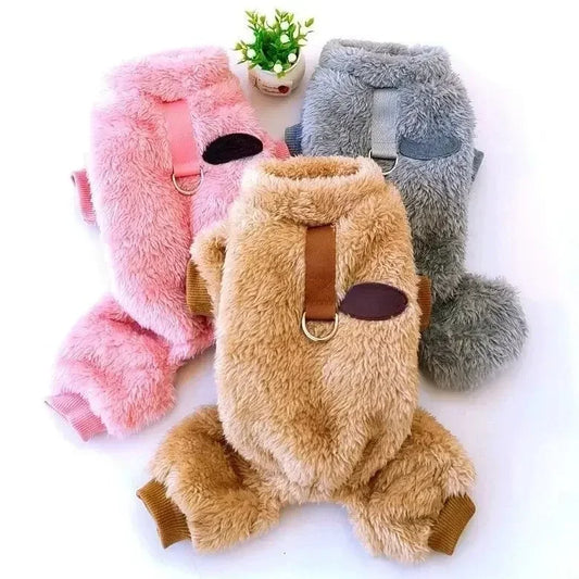 Premium Warm Fleece Dog Jumpsuit With Convenient Pull Ring