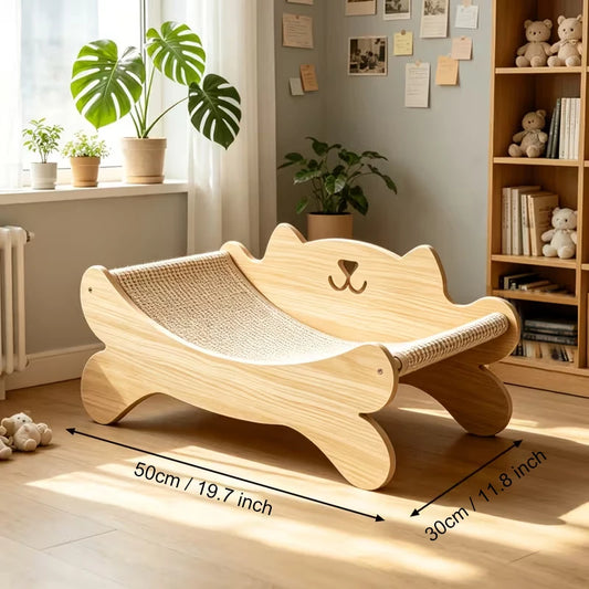 Wooden Cat Scratcher Bed With Sisal Pad And Cozy Lounge