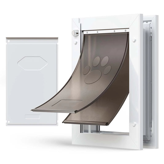 SucceBuy Weatherproof Metal Dog Door With Secure Magnetic Flaps