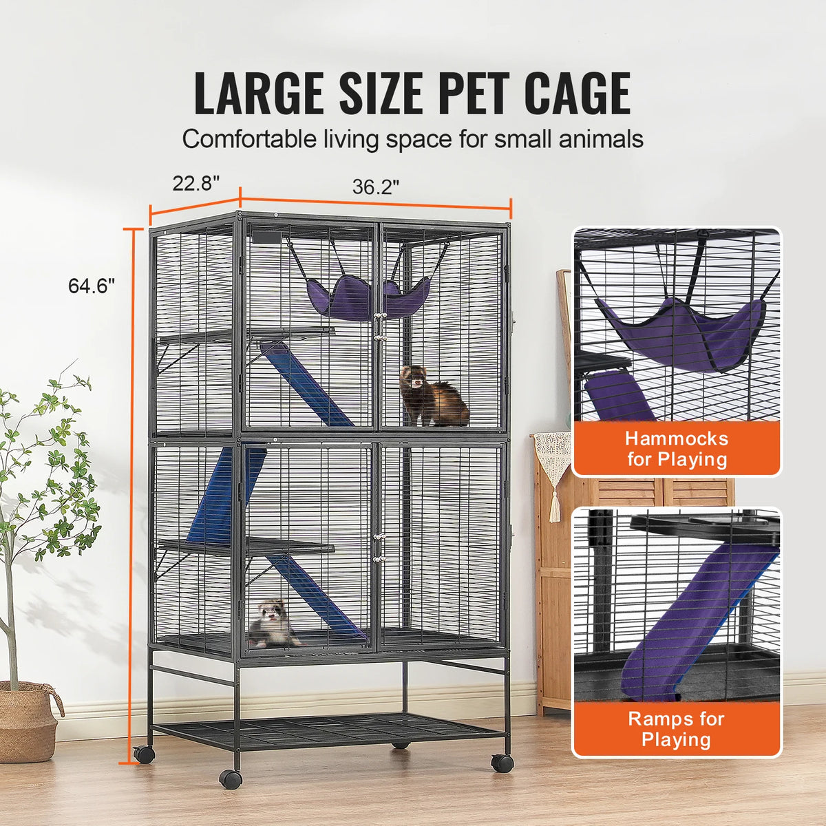 Four Tier Metal Rolling Small Animal Cage For Ferrets Rats