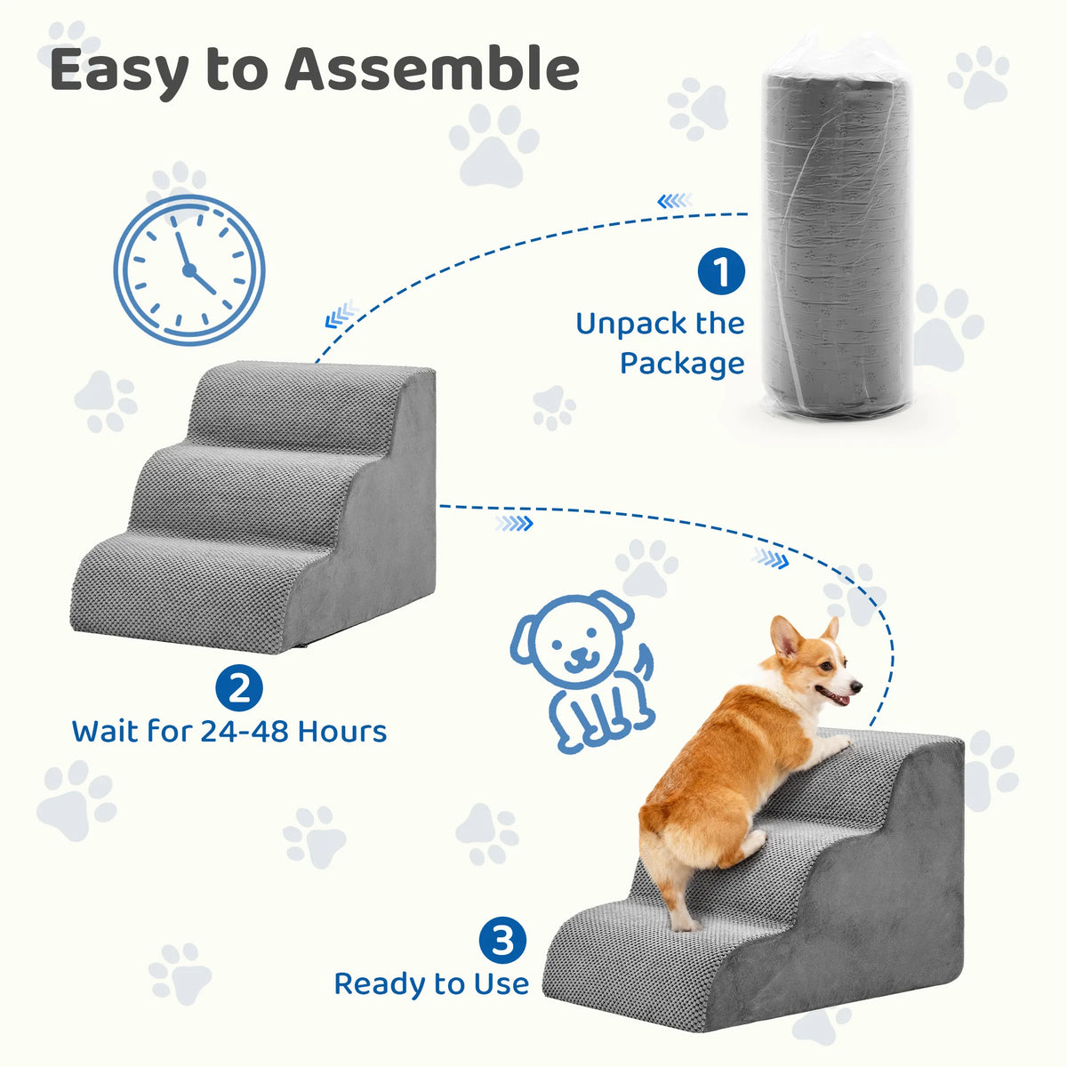 High Density Foam Dog Stairs Featuring Curved Non Slip Steps