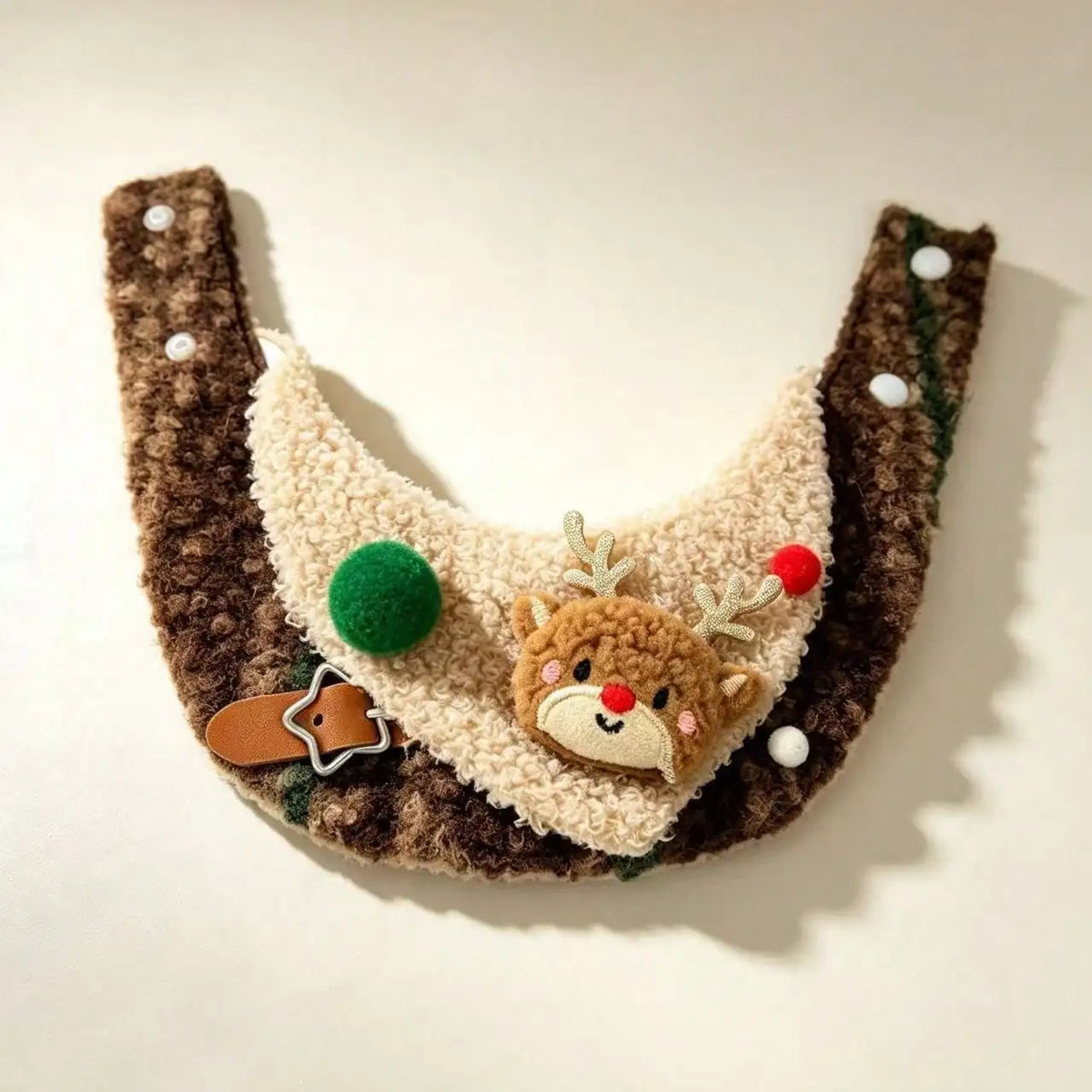Christmas Reindeer Applique Adjustable Fuzzy Plush Pet Collar Bib