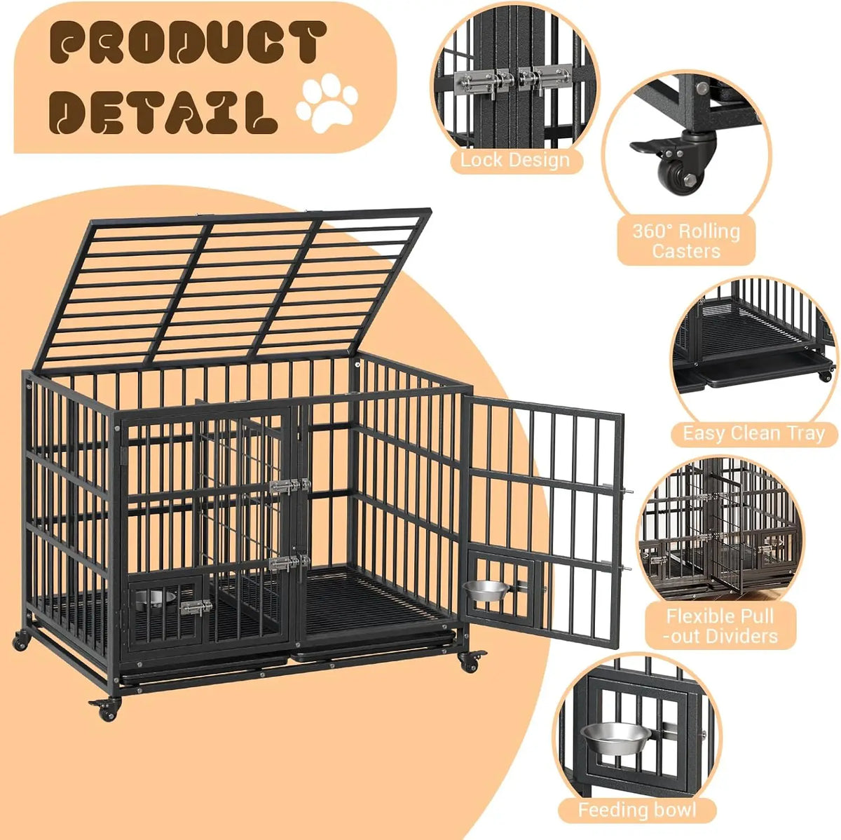 Anixol Heavy Duty Metal Dog Crate With Secure Locking Wheels