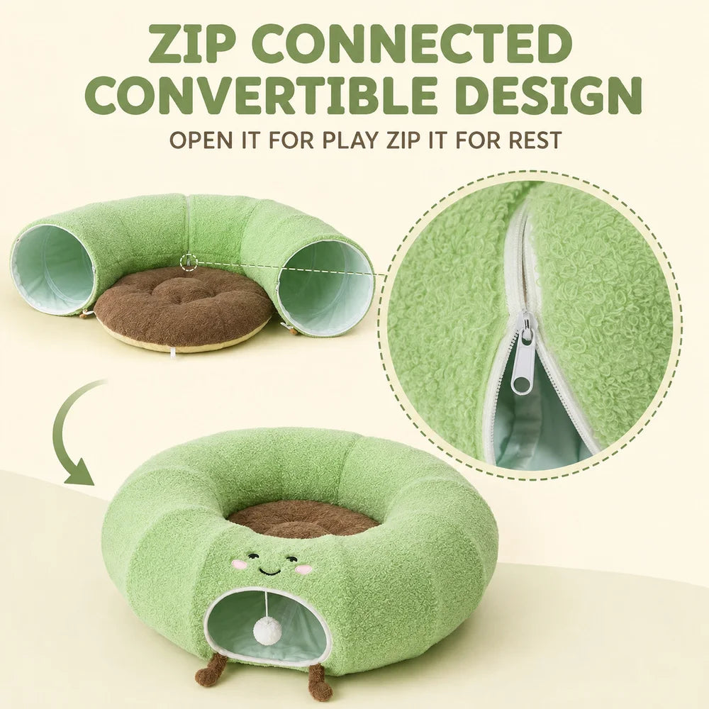 Convertible Cat Tunnel Bed With Removable Cushion And Play Tunnel