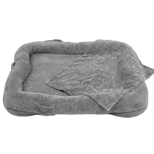 Washable Plush Human And Dog Bed With Blanket And Pocket