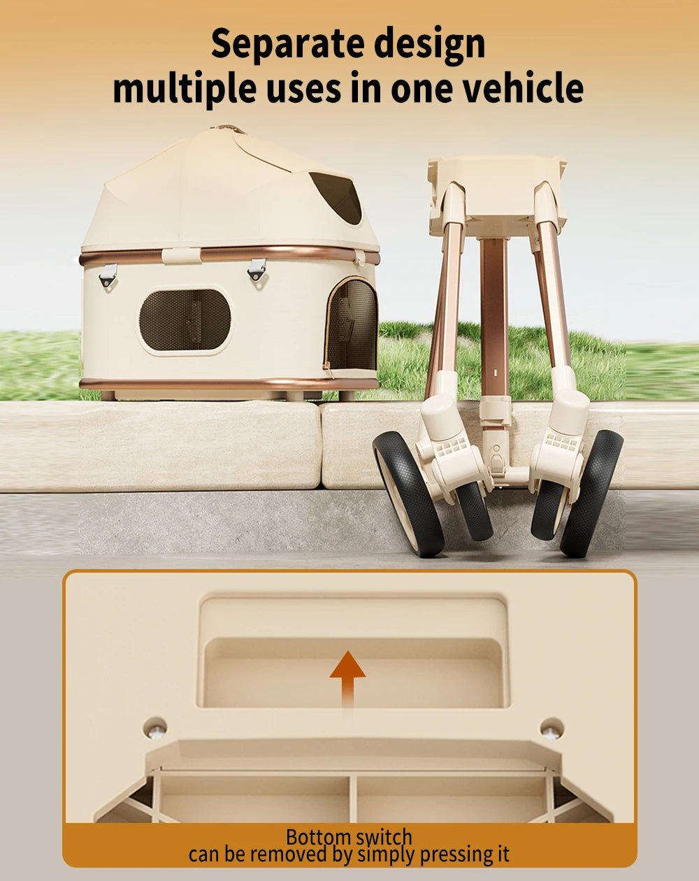 Premium Pet Stroller For Dogs And Cats With Mesh Canopy