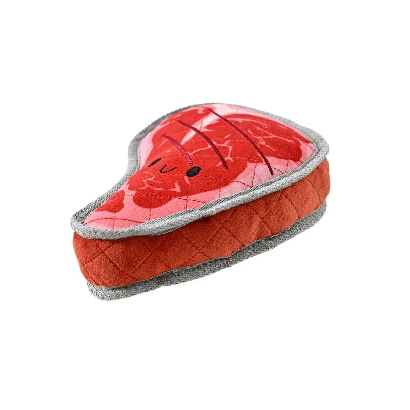 Tough Steak Plush Dog Toy With Squeaker And Crinkle Paper