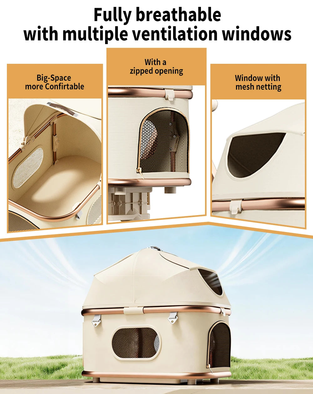 Deluxe Pet Stroller Featuring Breathable Mesh Canopy And Safety Locks