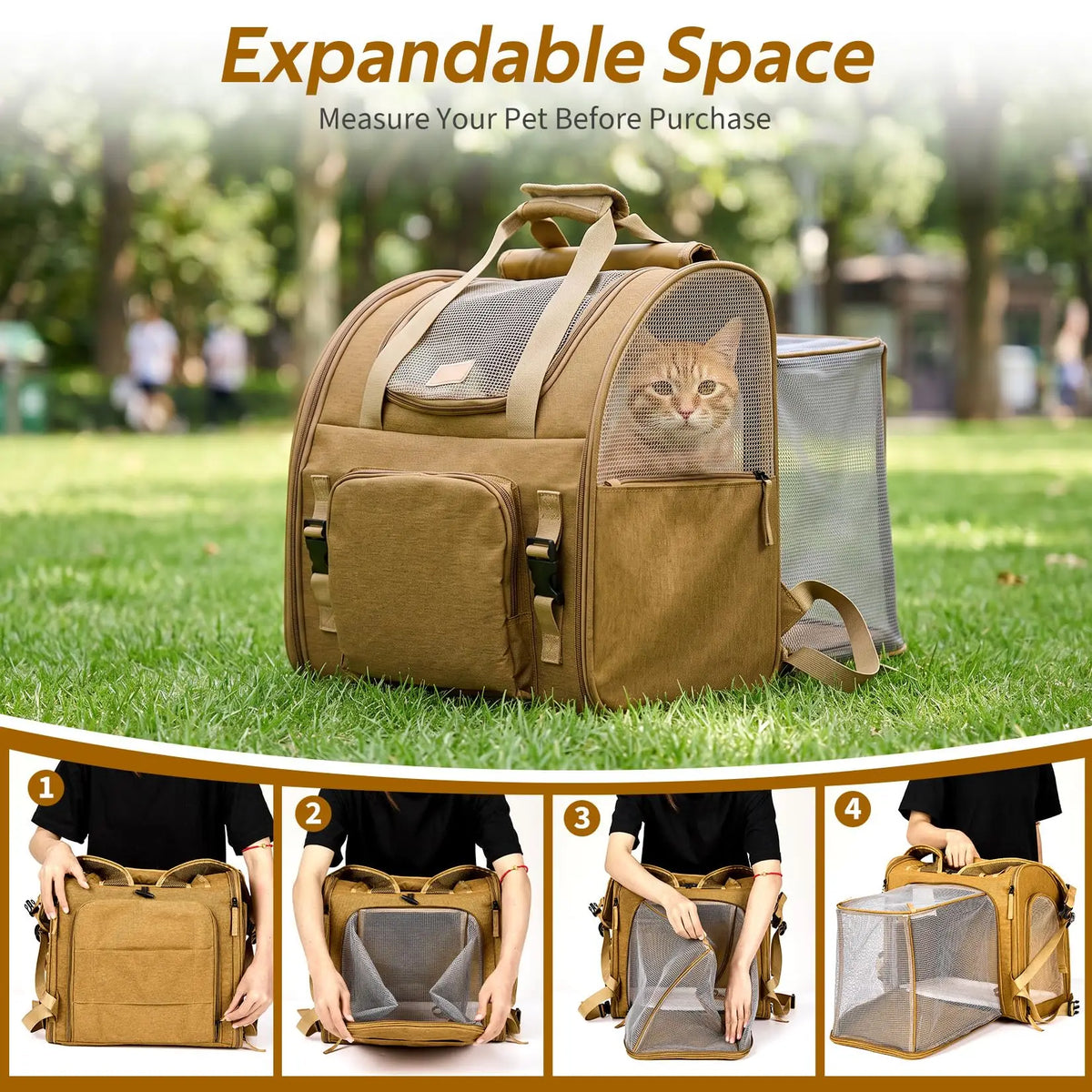 Expandable Mesh Cat Carrier Backpack Breathable Nylon Travel Bag