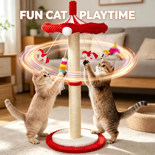 CWV Carousel Cat Tree With Rotating Top Interactive Hanging Toys