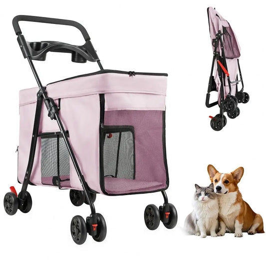 Foldable Dog Stroller With 360 Degree Wheels And Ventilation