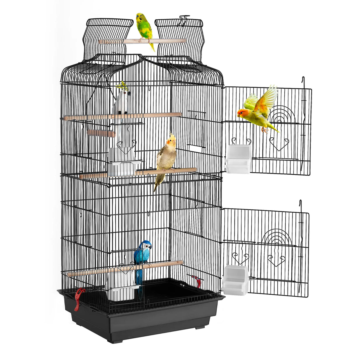 SucceBuy Spacious Open Top Hanging Bird Cage With Swing And Perch