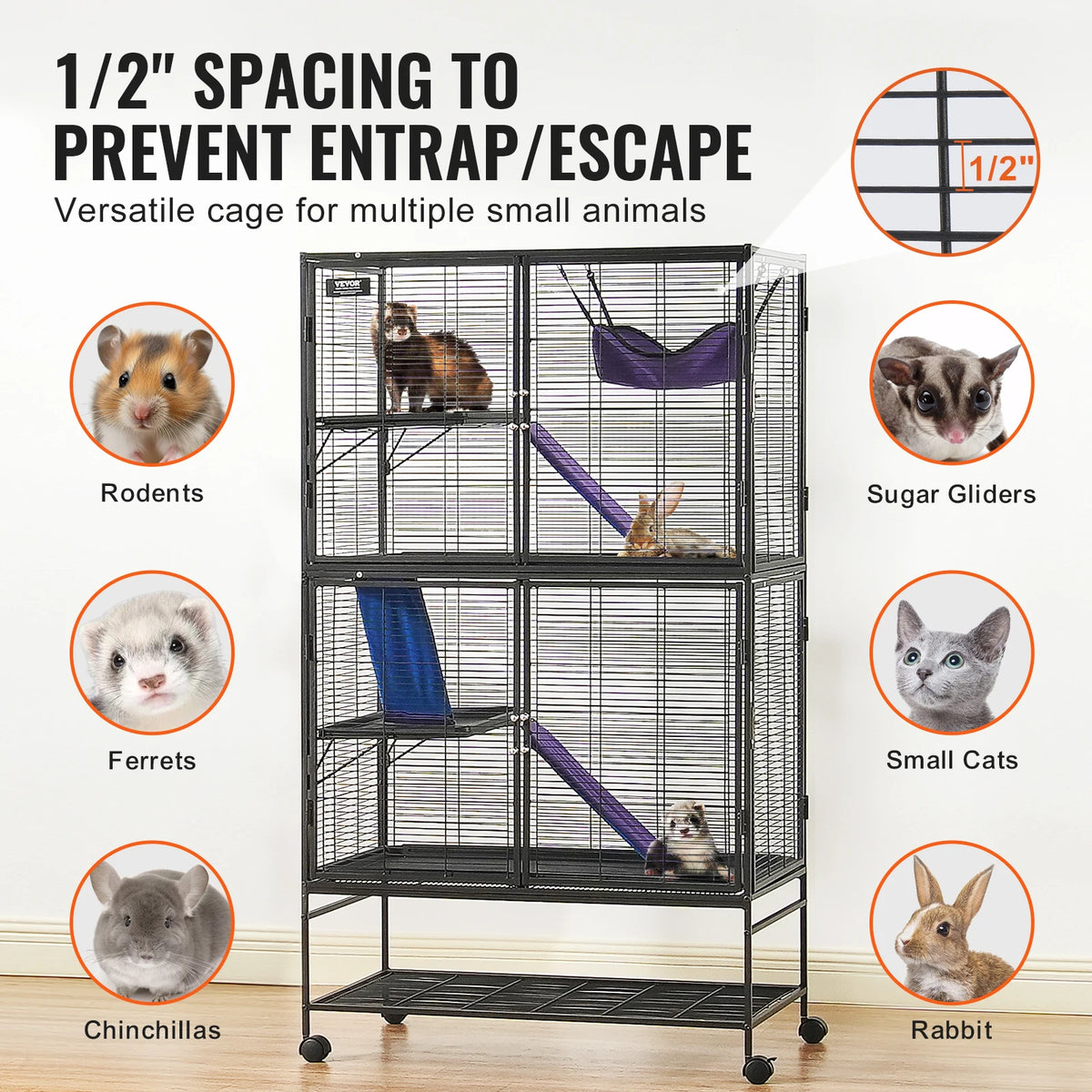 Multi Tier Rolling Metal Small Animal Cage For Rats Hamsters