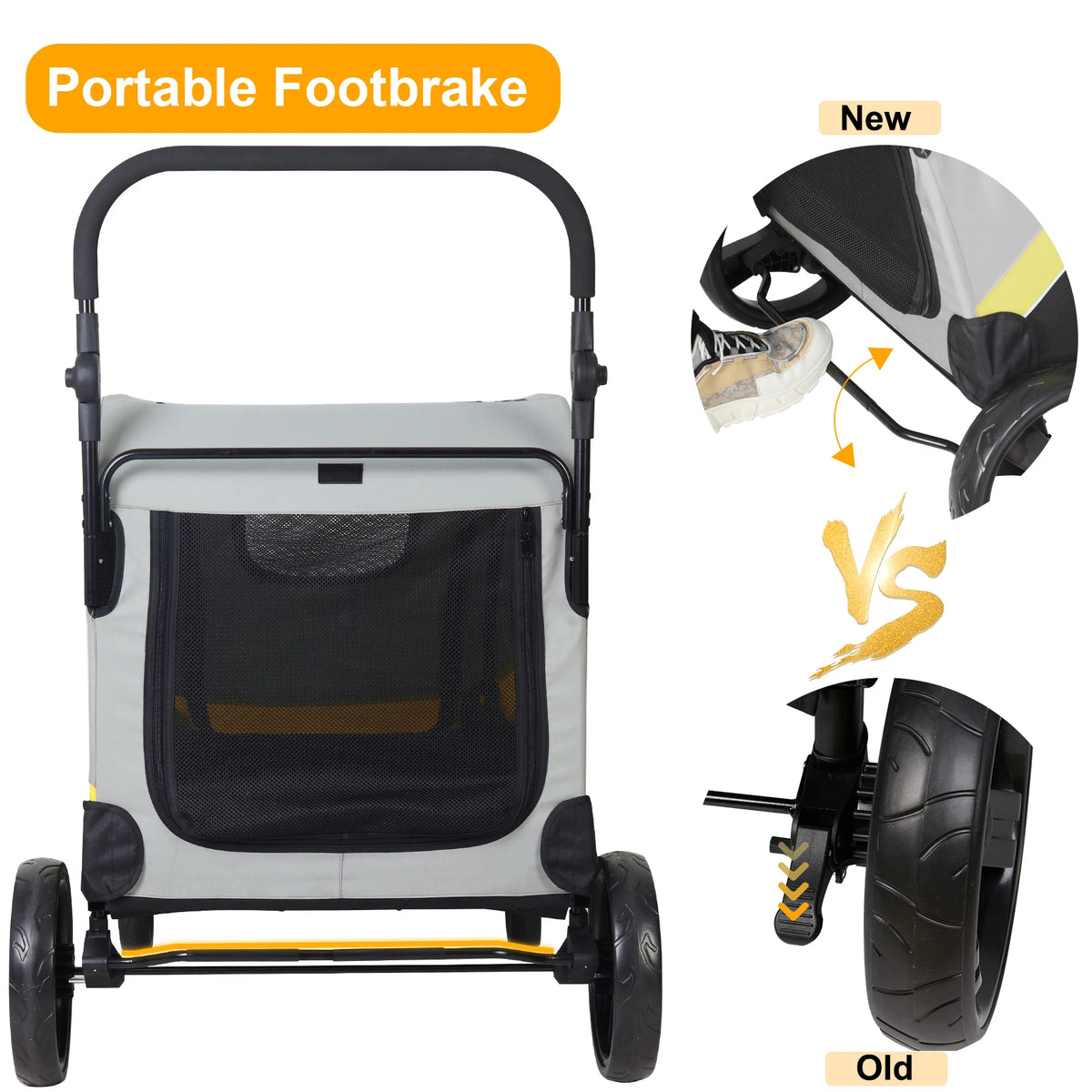 Four Wheel Foldable Dog Stroller With Shock Absorbing Wheels
