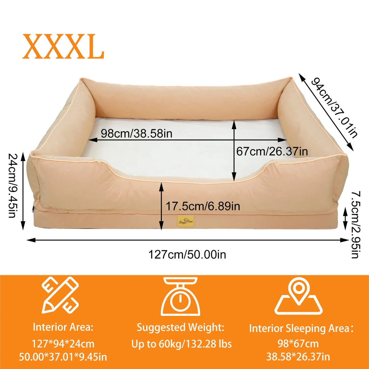 Bingopaw Orthopedic Dog Bed With Waterproof Faux Fur Removable Cover
