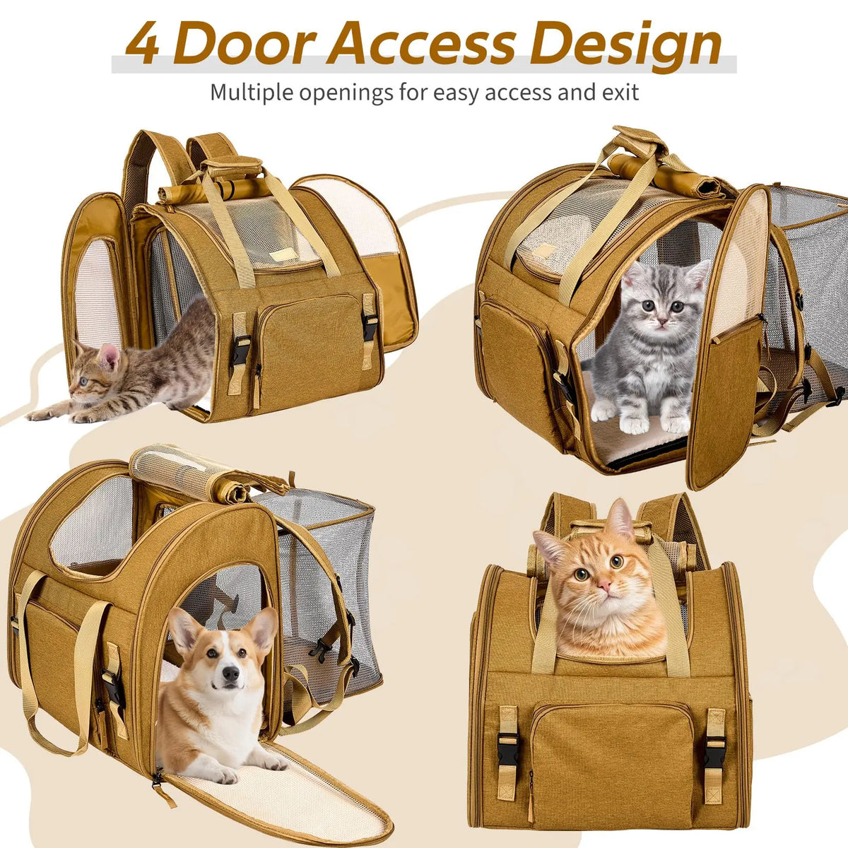 Expandable Mesh Cat Carrier Backpack Breathable Nylon Travel Bag
