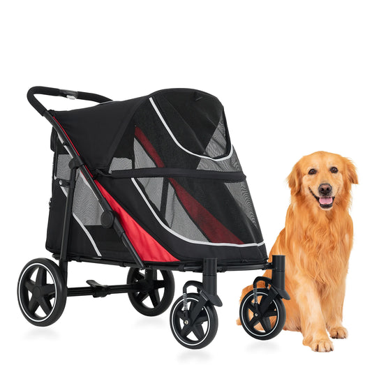 Foldable Double Dog Stroller With Adjustable Handle Canopy