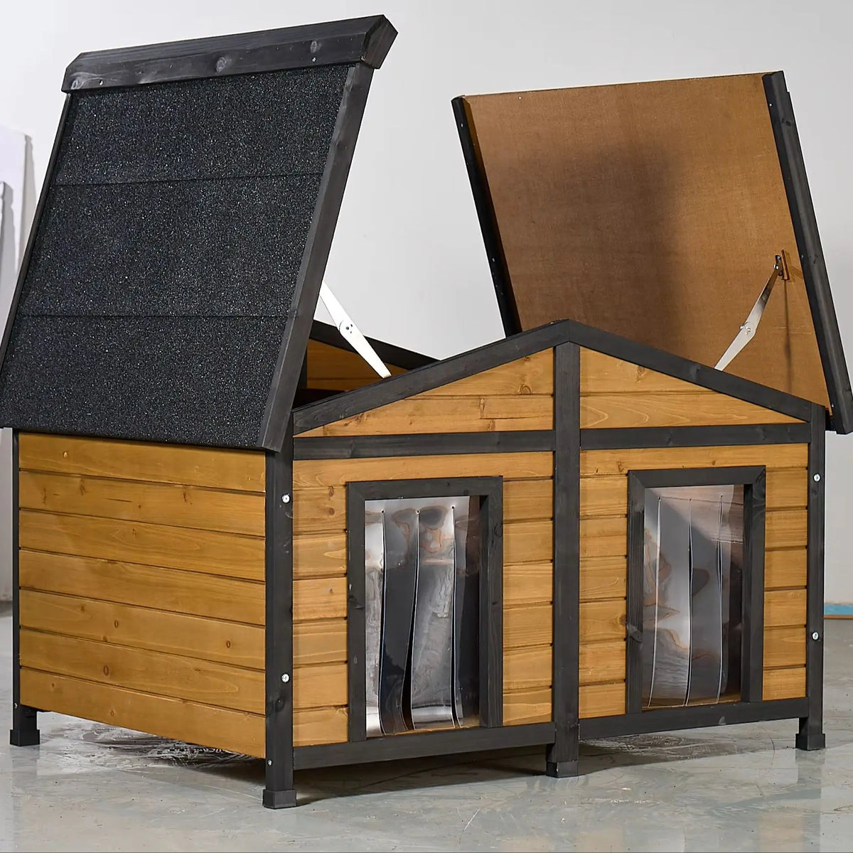 Natural Wood Double Door Outdoor Waterproof Dog House