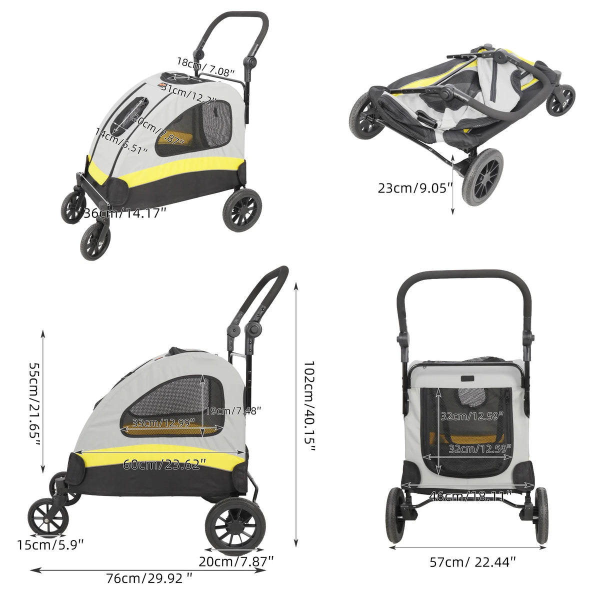 Portable Foldable Pet Travel Stroller With Adjustable Handle Safety Leash