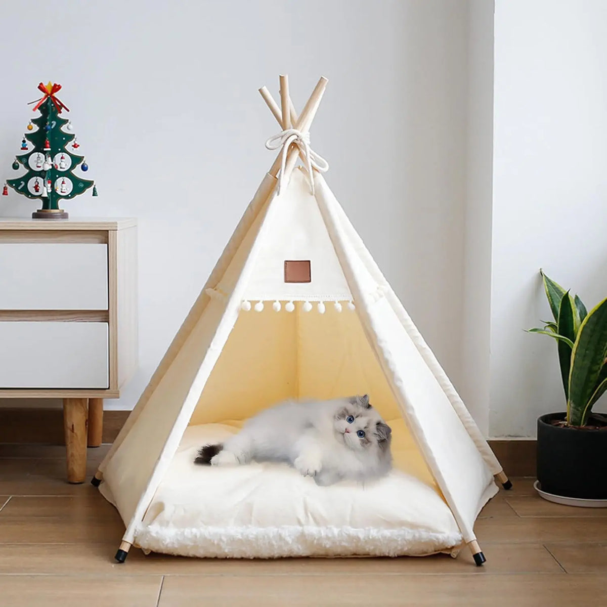 Portable Indoor Dog And Cat Teepee Tent With Washable Canvas Cover