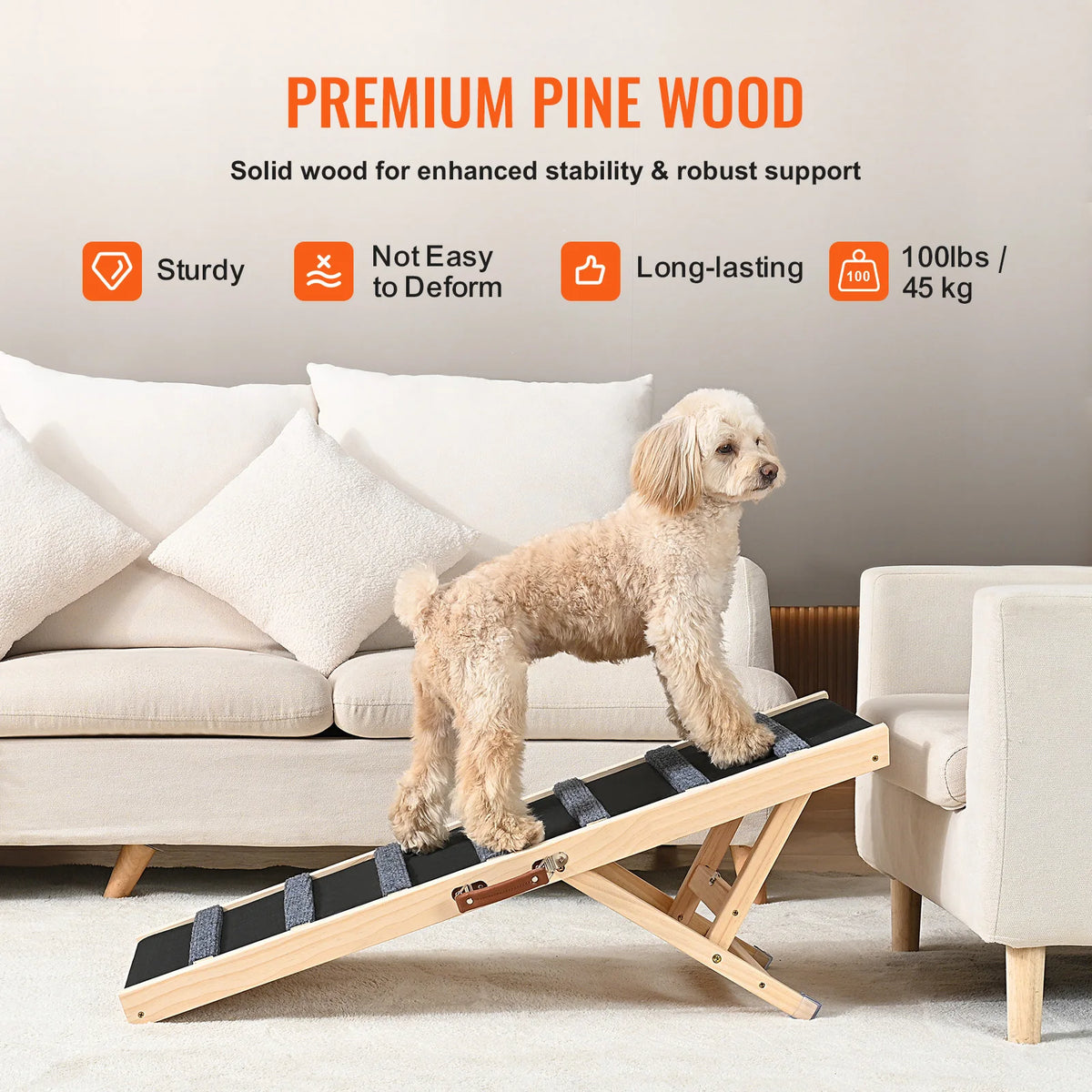 SucceBuy Adjustable Folding Wooden Dog Ramp With Anti Slip Design