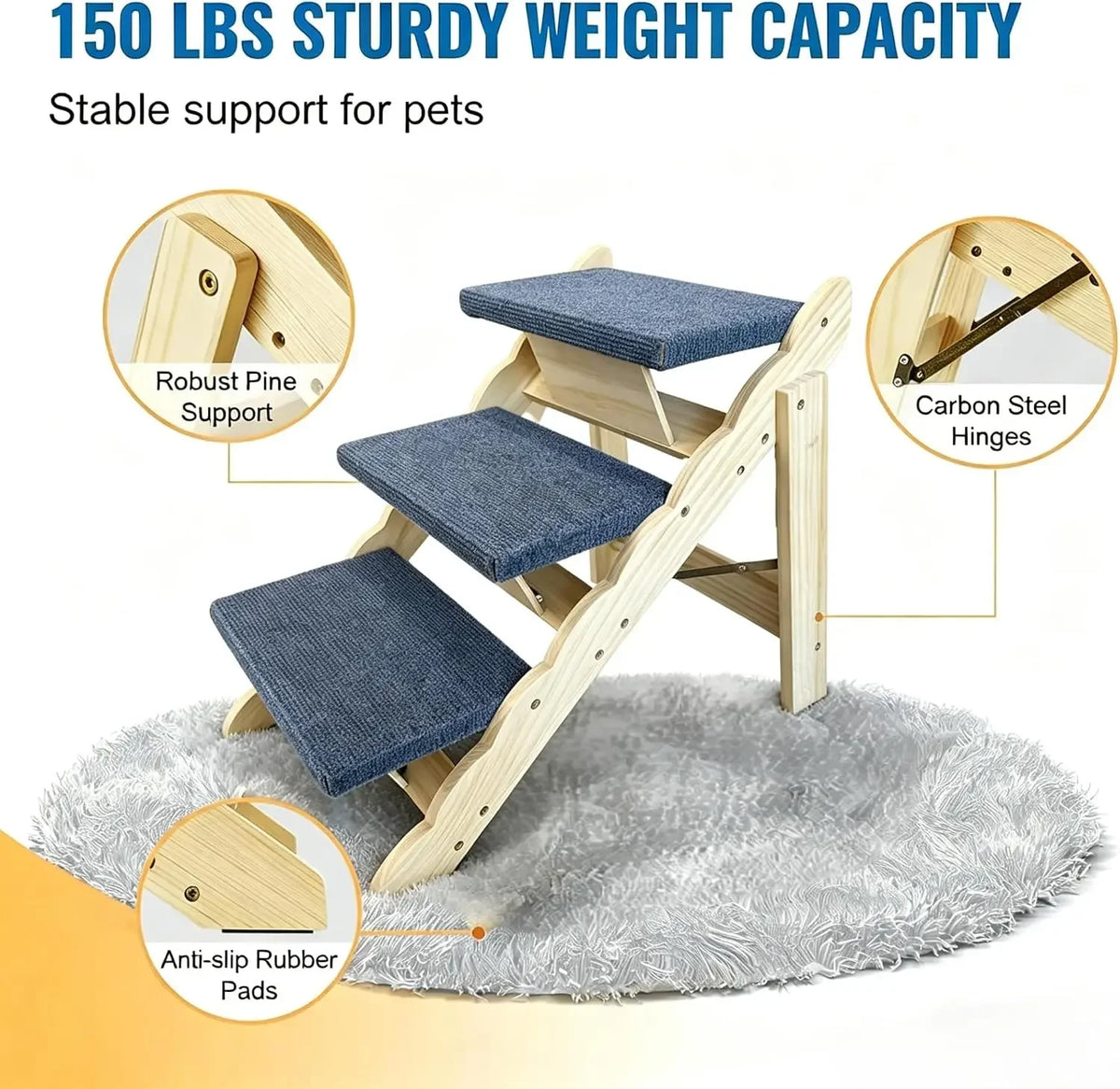 Garvee Wooden Dog Stairs Non Slip Pet Ramp For Pets