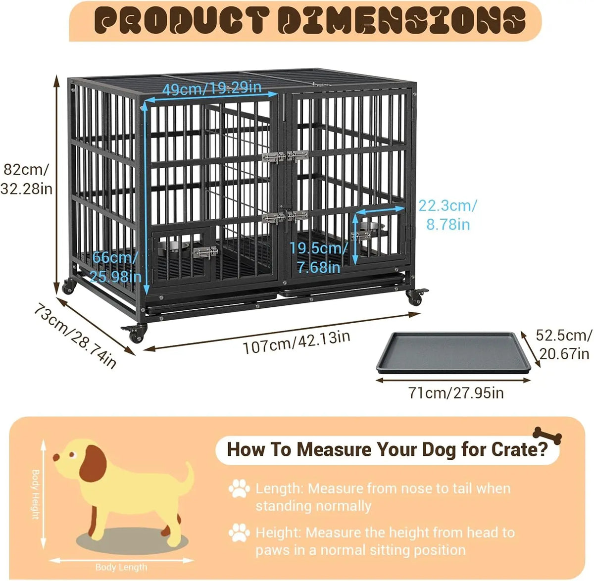 Garvee Heavy Duty Metal Dog Crate With Lockable Wheels