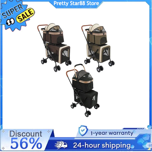 Bymaocar Foldable Dog And Cat Stroller For Travel And Shopping