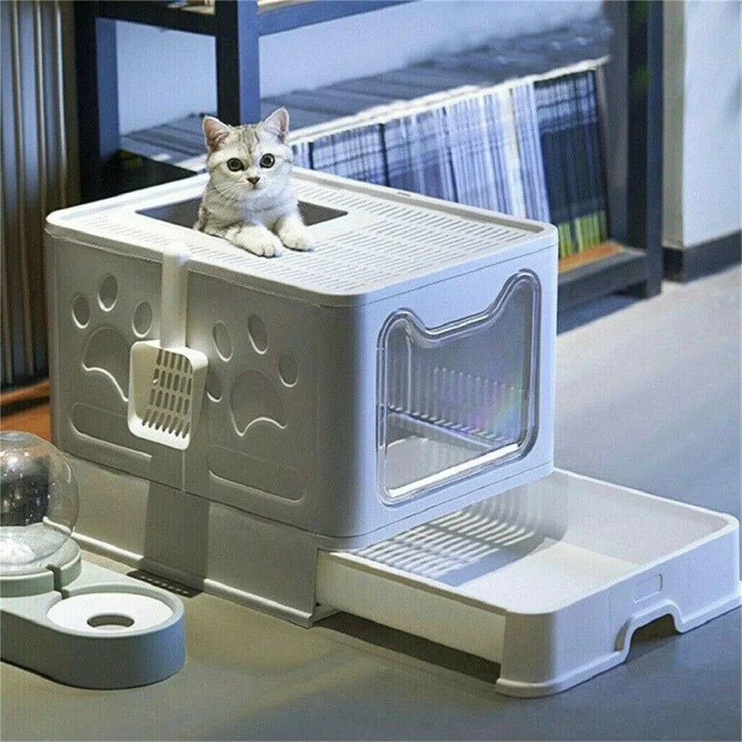 Premium Semi Closed Plastic Cat Litter Box With Scoop
