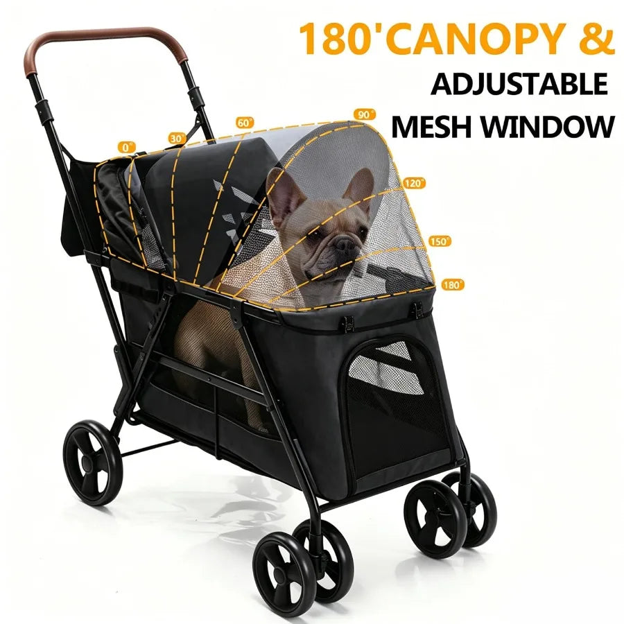 Foldable Dog Stroller With Breathable Mesh All Terrain Wheels