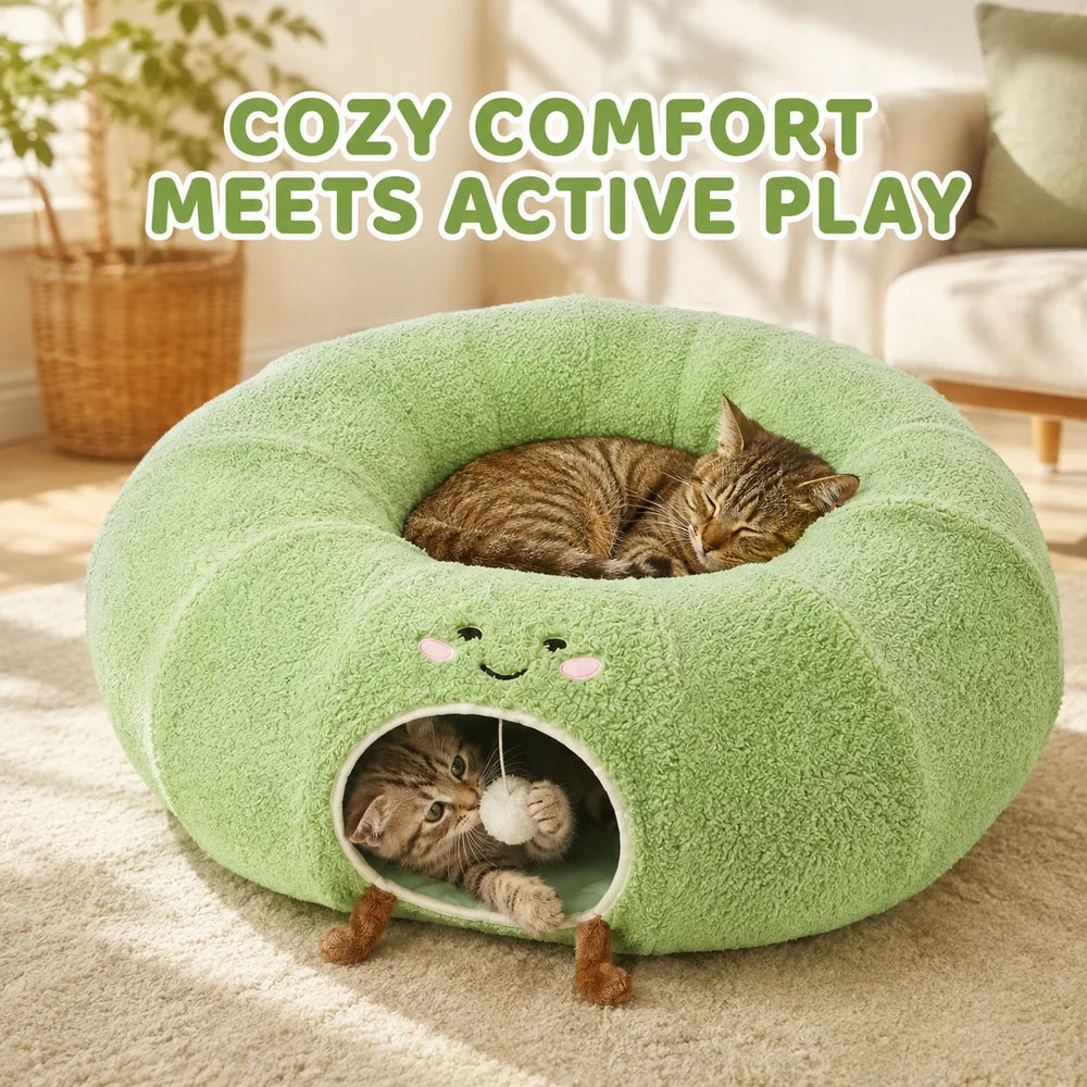 Convertible Cat Tunnel Bed With Removable Cushion And Play Tunnel