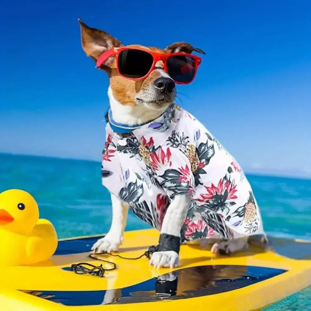 Breathable Set Of 4 Hawaiian Dog And Cat Summer Shirts