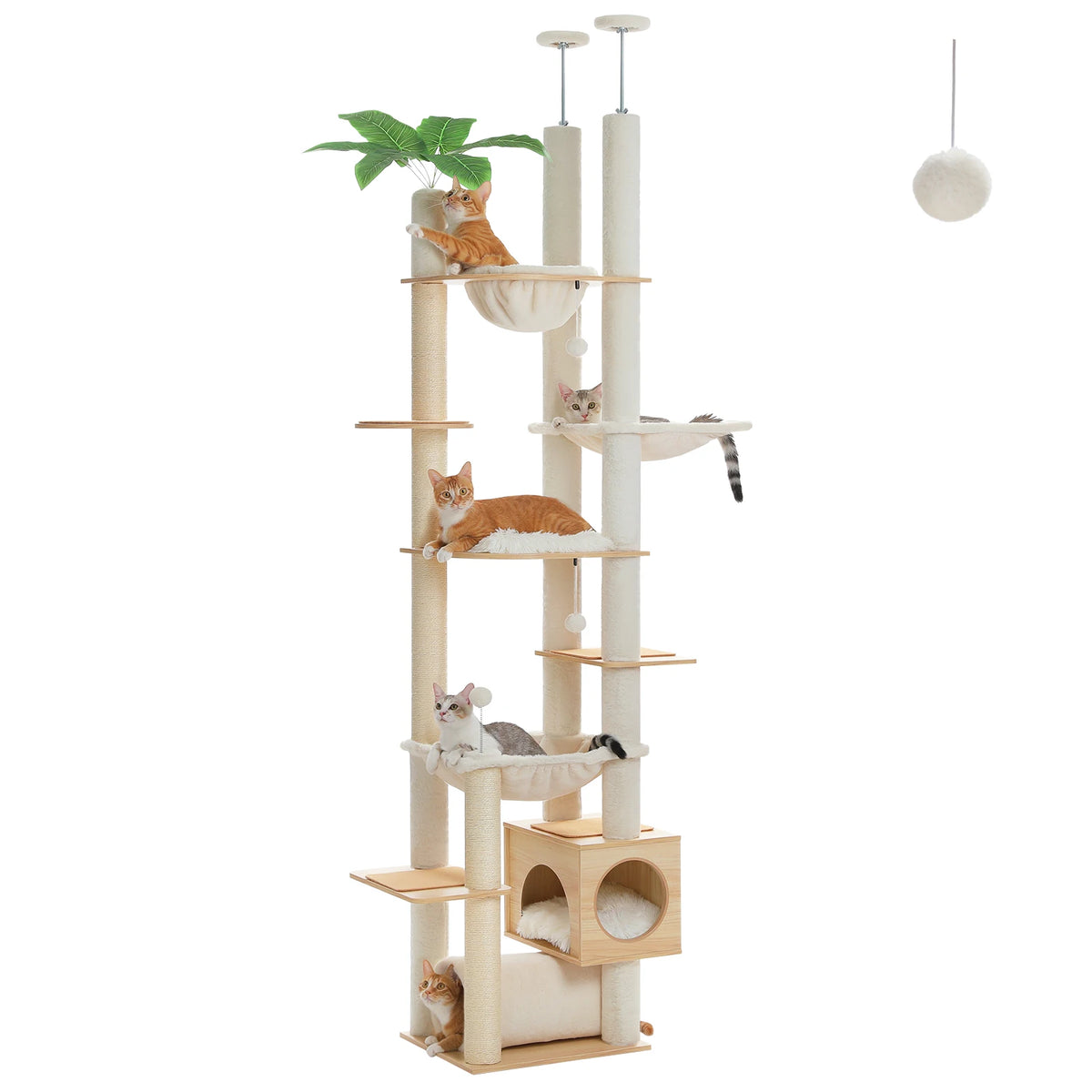 PAWZ Road Height Adjustable Wooden Floor To Ceiling Cat Tower