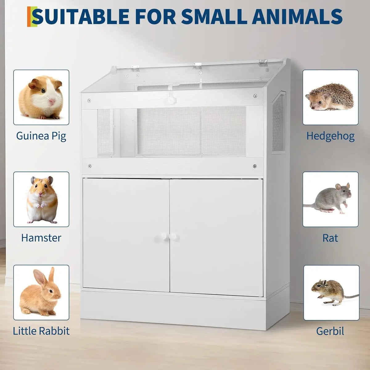 HiMISS Acrylic Small Animal Cage With Wood Storage Cabinet